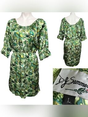 D.J. Summers dress L Green Paisley Print Women’s satin blouson short sleeve